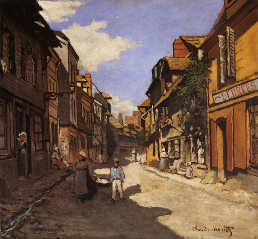 The La Rue Bavolle at Honfleur, walking, 1864 - Claude Monet Paintings